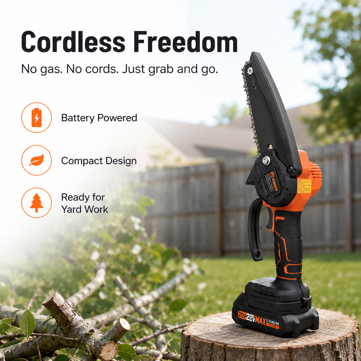 ๐ฟ Cordless Mini Chainsaw โ One-Hand Electric Pruning Saw for Branches & Yard Work