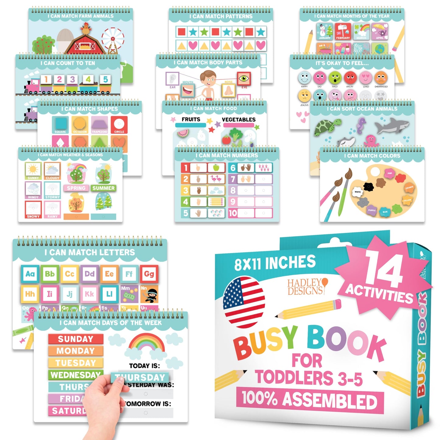 My First Busy Book - 100% Pre-Assembled Toddler Learning Binder | 14-in-1 Interactive Preschool Readiness Activities