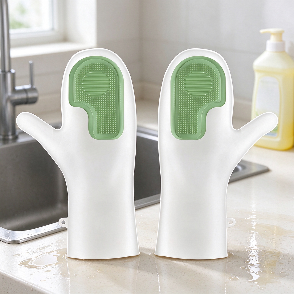 Dishwashing Gloves with Built-In Silicone Scrubber!!!