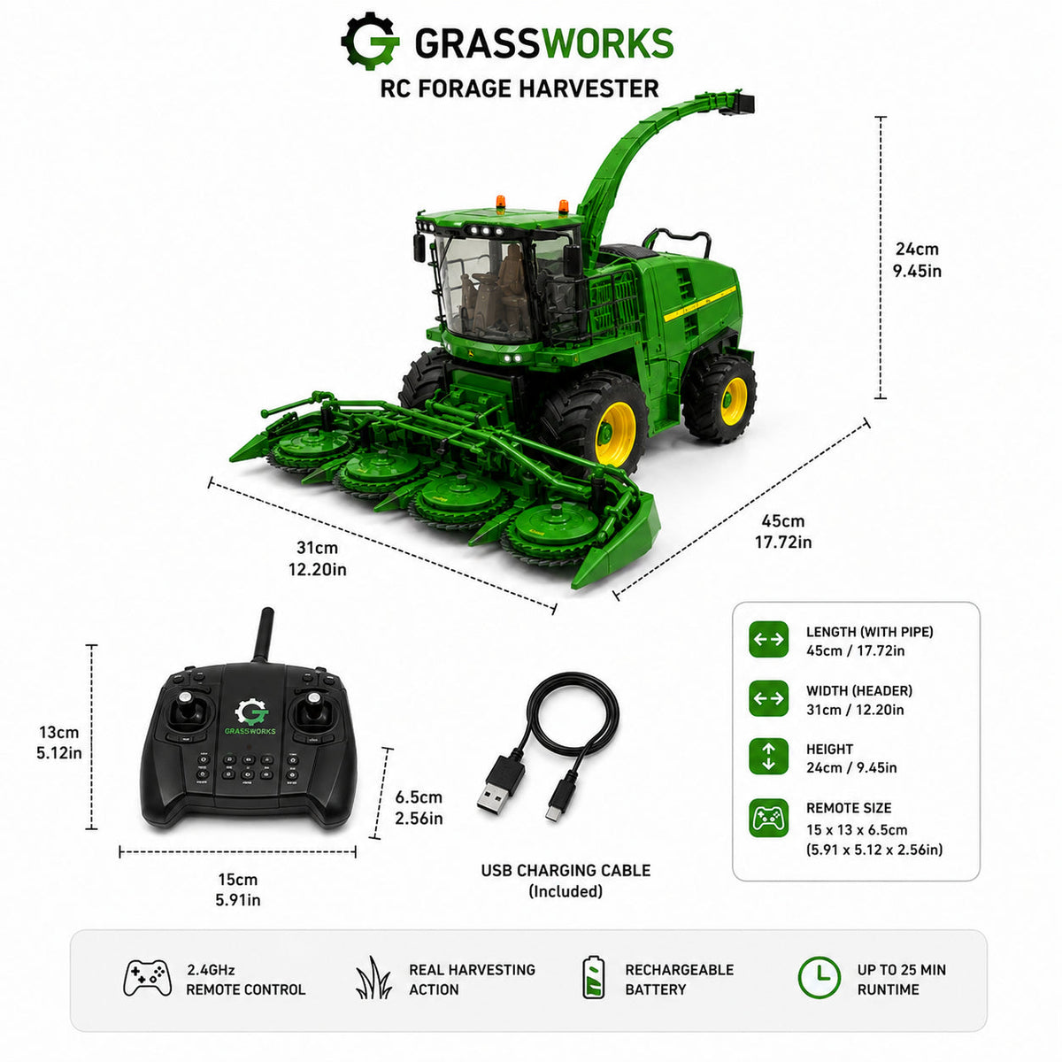 ๐ Remote Control Combine Harvester Lawn Mower with Functional Grass Cutting and Side Discharge