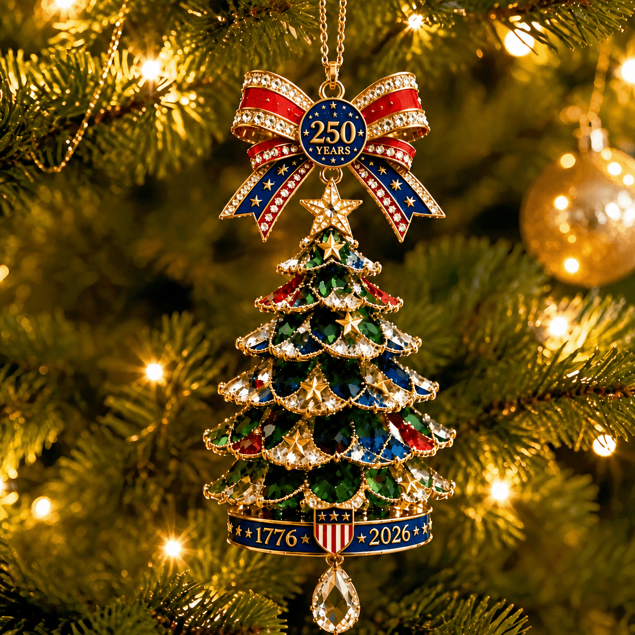 ๐250th Anniversary Jeweled Christmas Tree Ornament (1776โ2026)