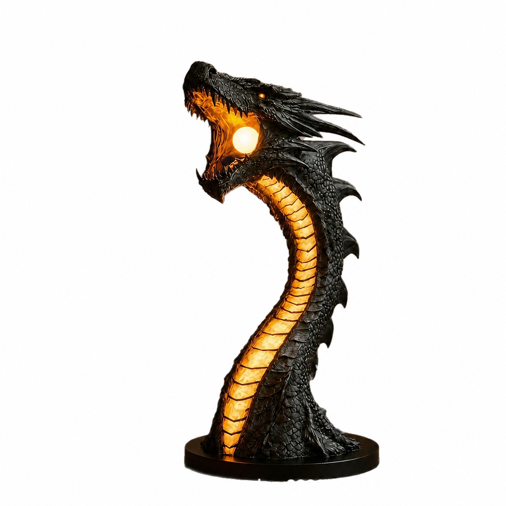 Dark Fantasy Dragon Flame Desk Lamp β Ambient Glowing Dragon Sculpture Light
