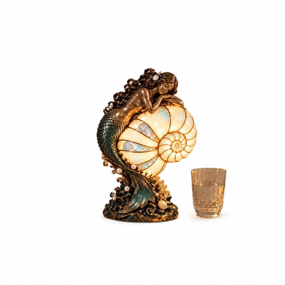 π§ββοΈ Cast a Magical Ocean Glow! Vintage Mermaid Nautilus Stained Glass Ambient Lamp