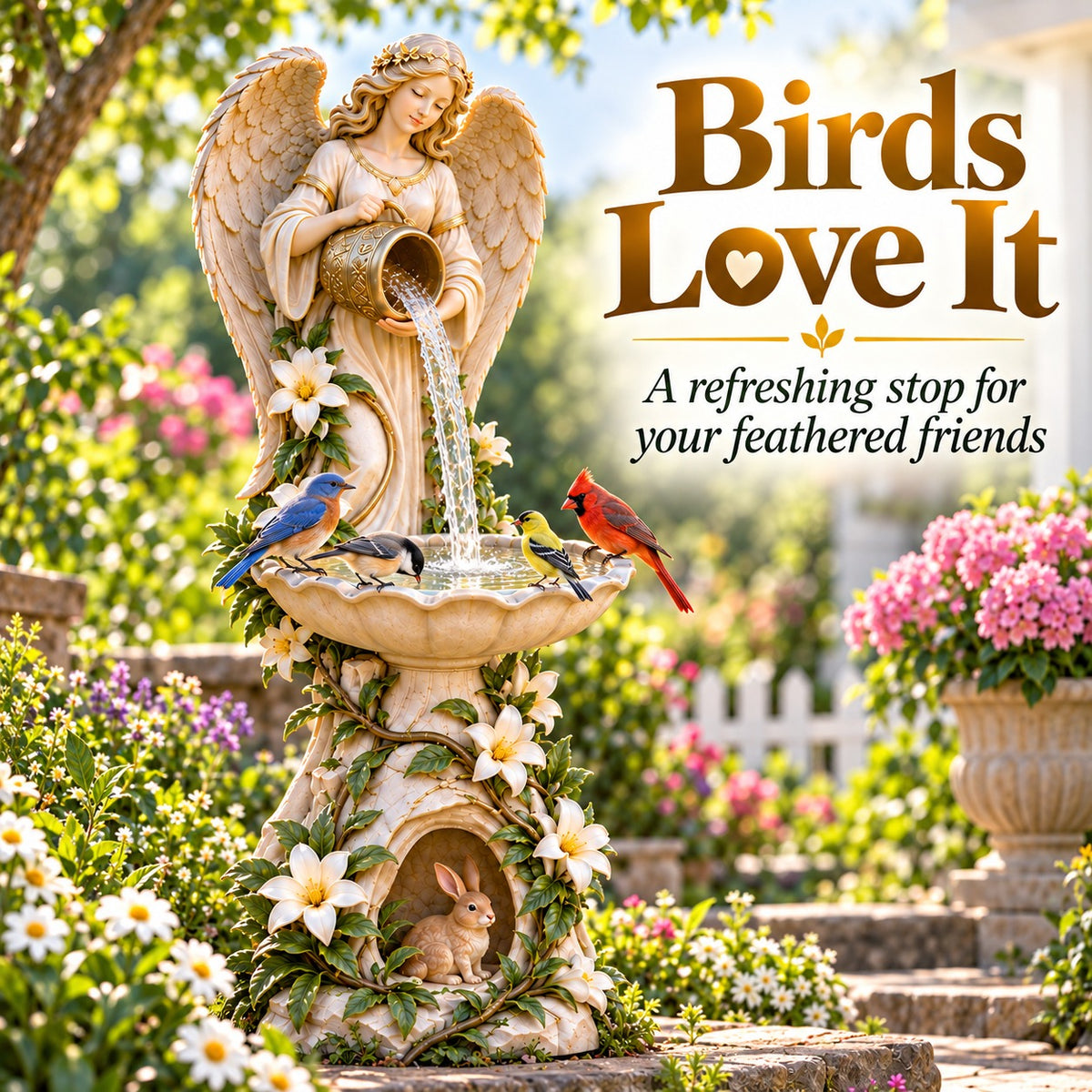 ✨Last Day 49% OFF✨☀️ Solar Angel Starlight Bird Waterer™🪽 – Lighted Garden Birdbath & Outdoor Decor