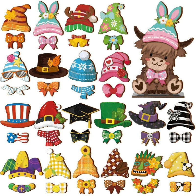 ๐พ Interchangeable Wooden Cat Seasonal Desk Sign (27-Pcs Set)