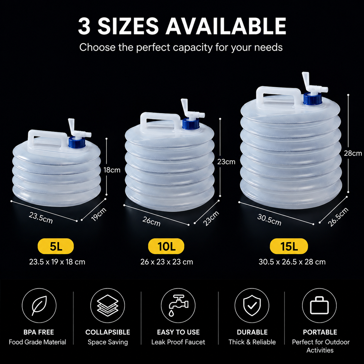 β° Last Day Sale | ποΈ Foldable Camping Water Container β 5L/10L/15L Portable Water Bucket