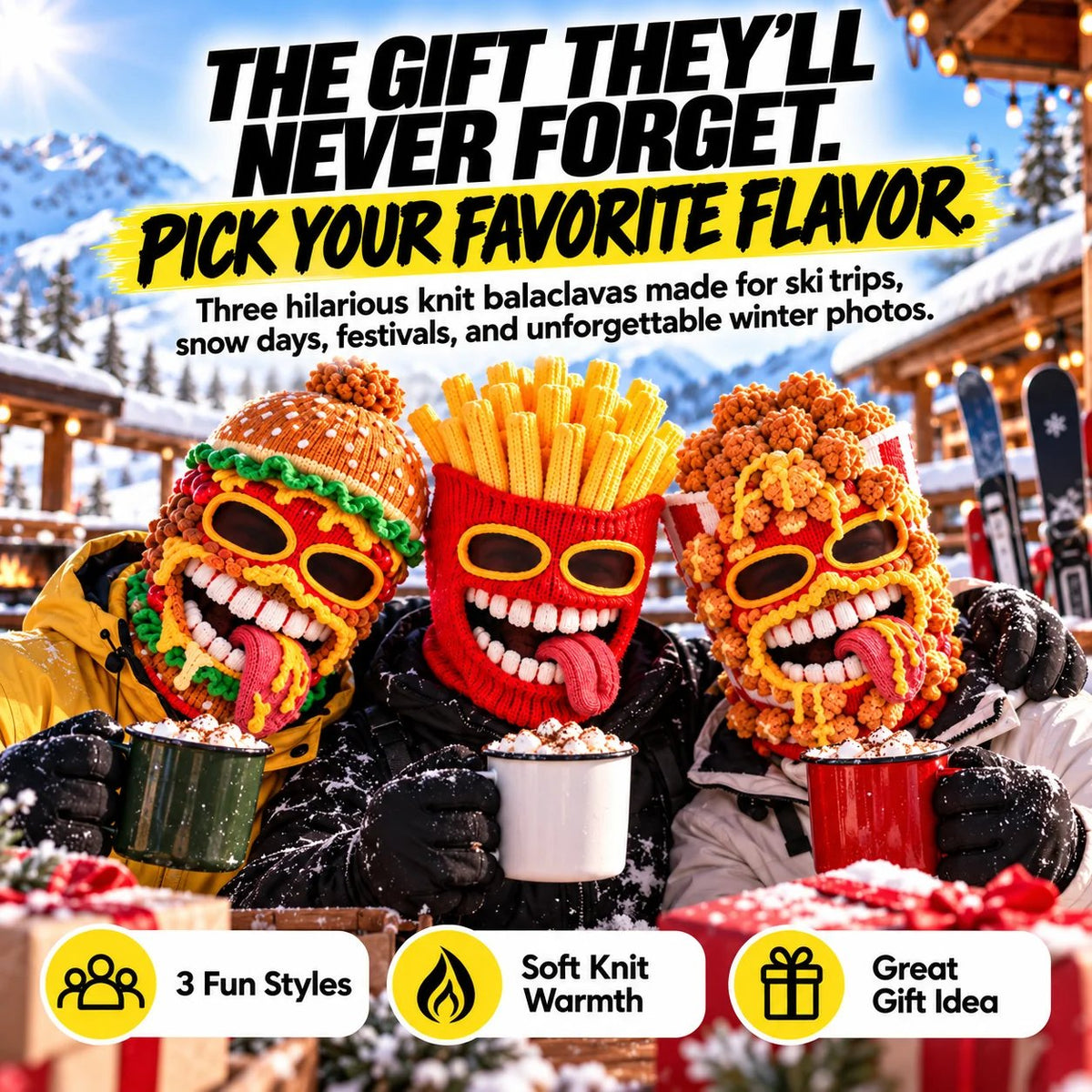 ๐๐Funny Food Knit Balaclava โ Warm Full-Face Ski Mask for Winter Adventures