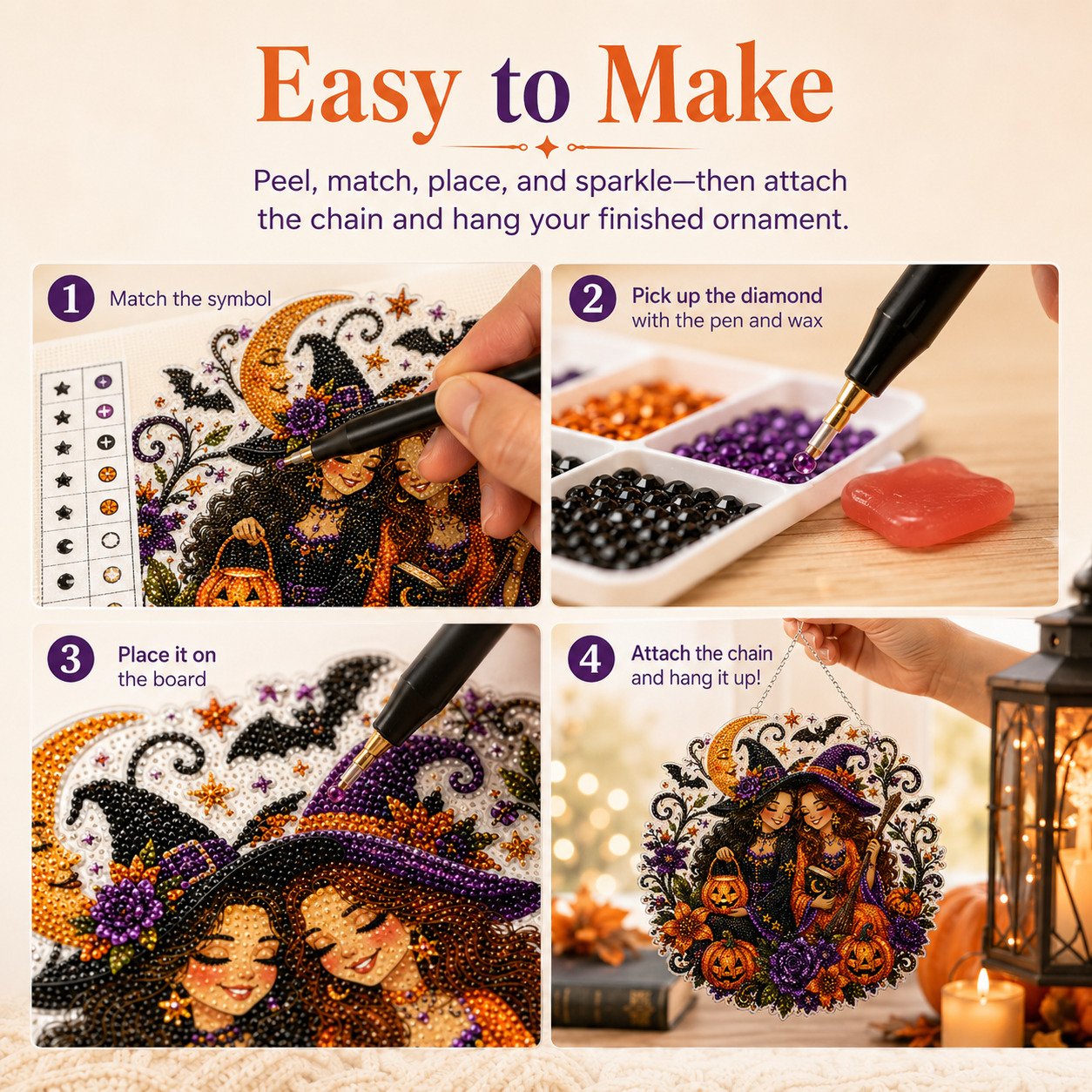 🧙♀️🎃DIY Halloween Witch Friendship Diamond Art Window Suncatcher