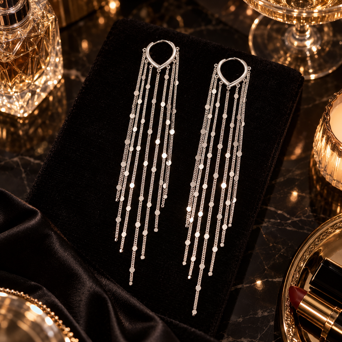 ๐ Chic V-Shape Huggie Long Fringe Dangle Earrings