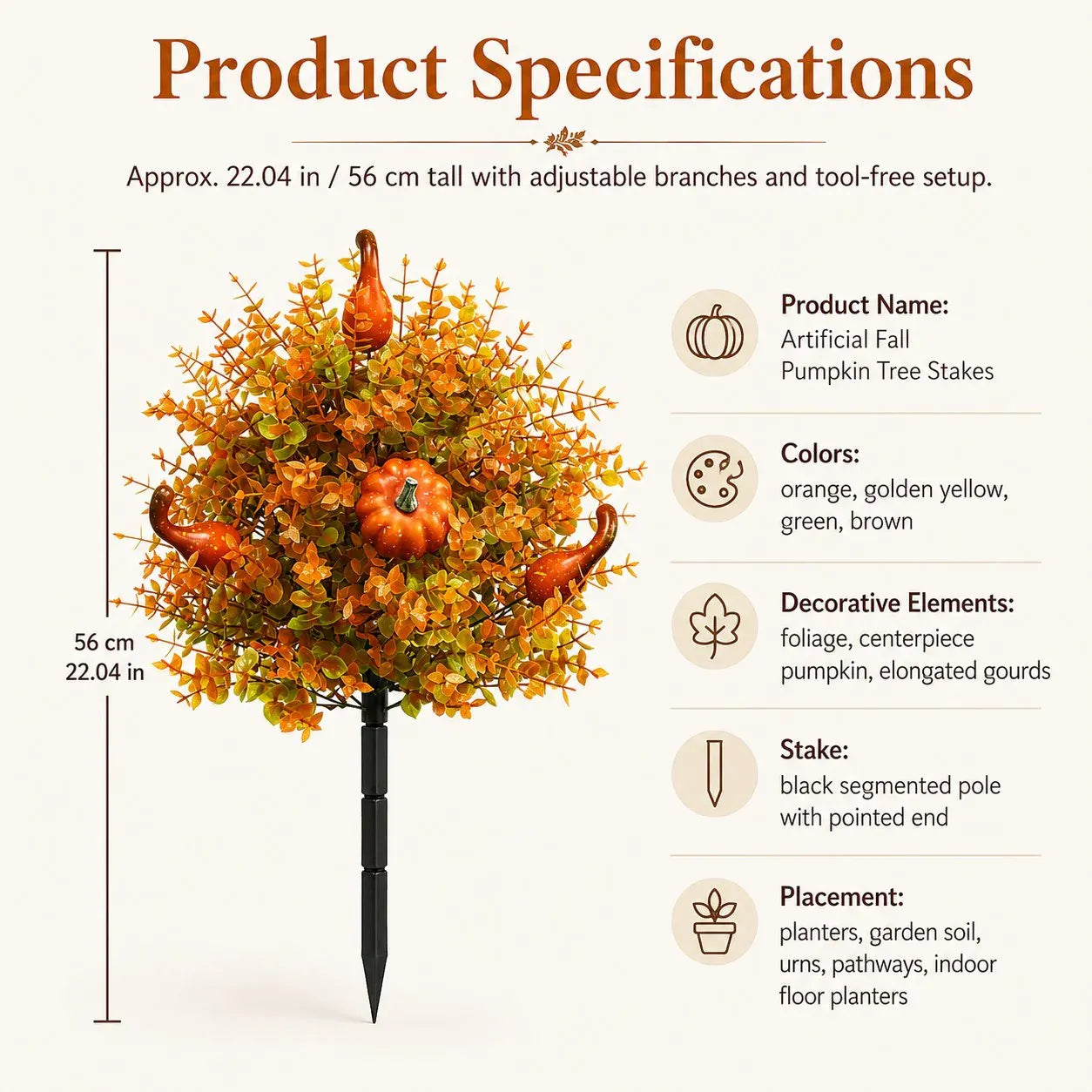 đĽ Artificial Fall Pumpkin Tree Stakes