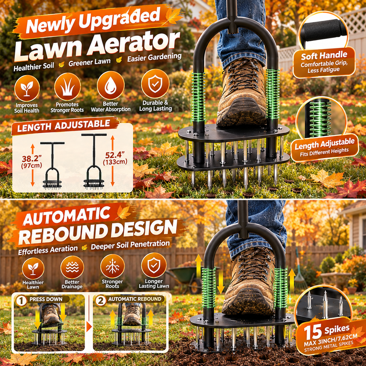 π± Manual Lawn Coring Aerator β
Carbon Steel Build & Spring Ejection | Healthier Grass Made Easy π
