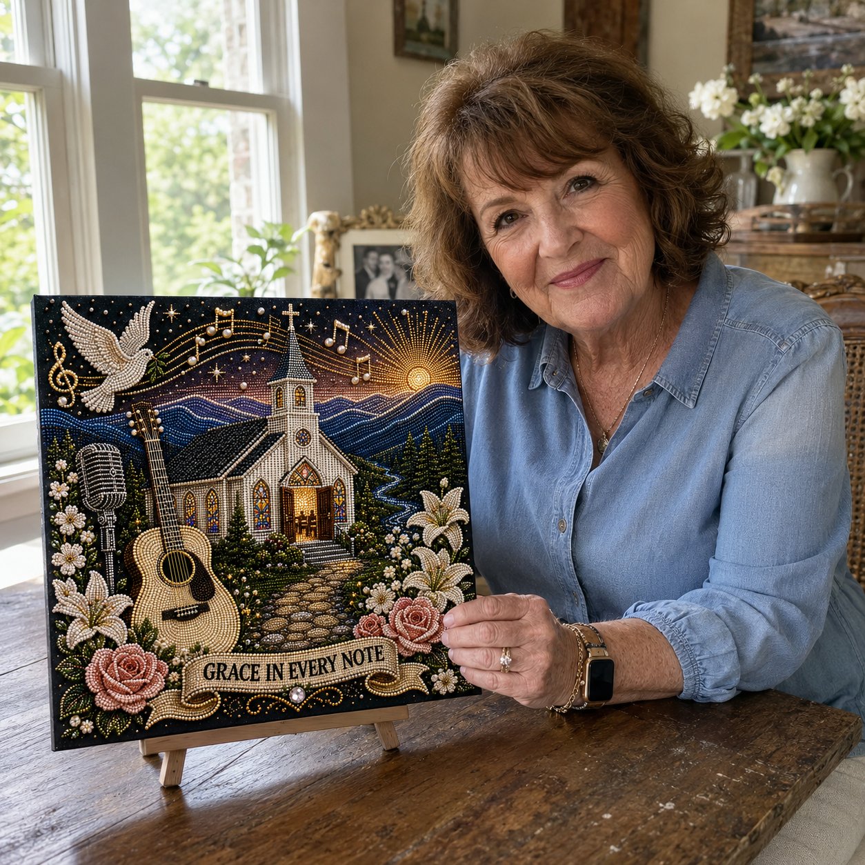๐ค Premium 3D Pearl Dolly Country Music Tribute Art Kit | Luxury Flocked Canvas with Scratch-Resistant Non-Fading Acrylic Resin Pearls & Faceted Drills DIY Keepsake Decor ๐โจ