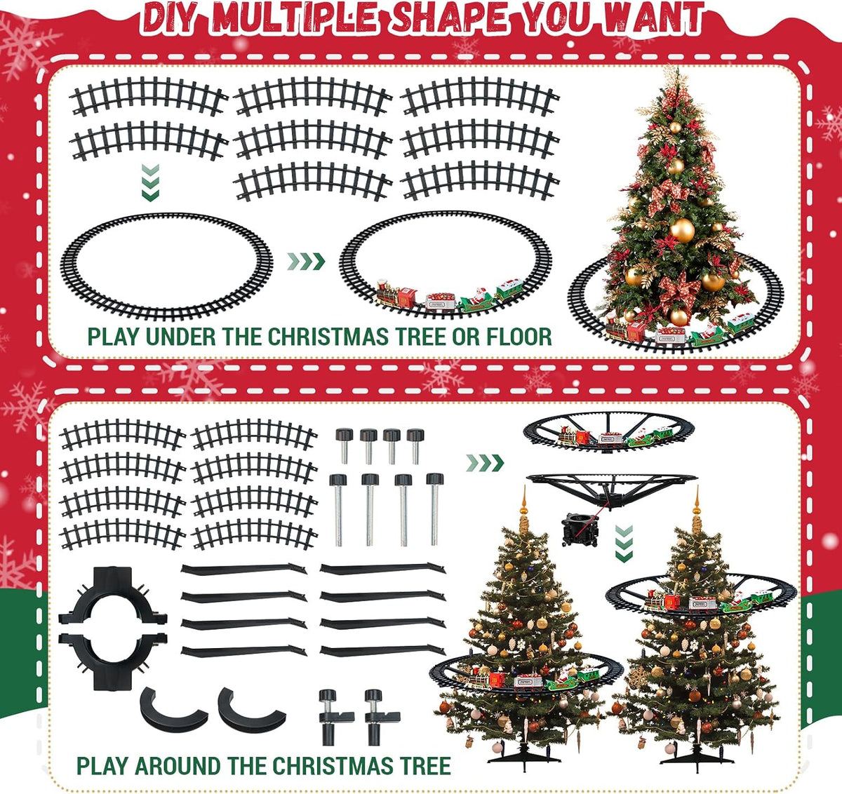Christmas Train Set - Hanging Train Toys Around Under The Christmas Tree w/Smoke, Whistle (Turn on/Off) & Lights