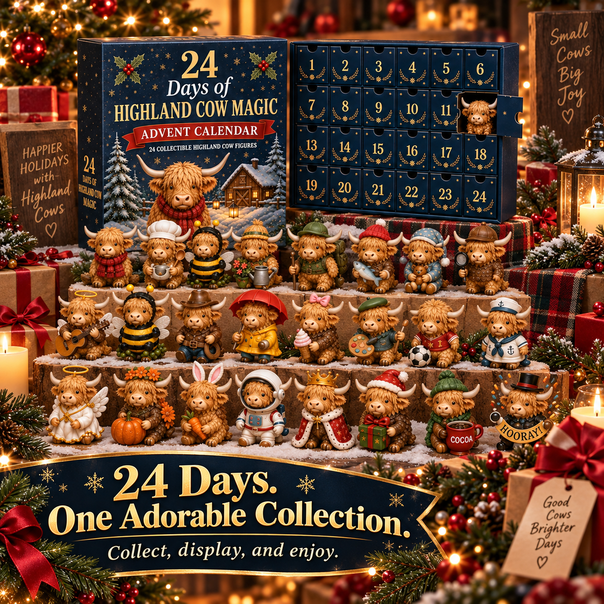 ๐ฎ 24 Days of Highland Cow Surprises Advent Calendar โ Festive Miniature Herd Set ๐