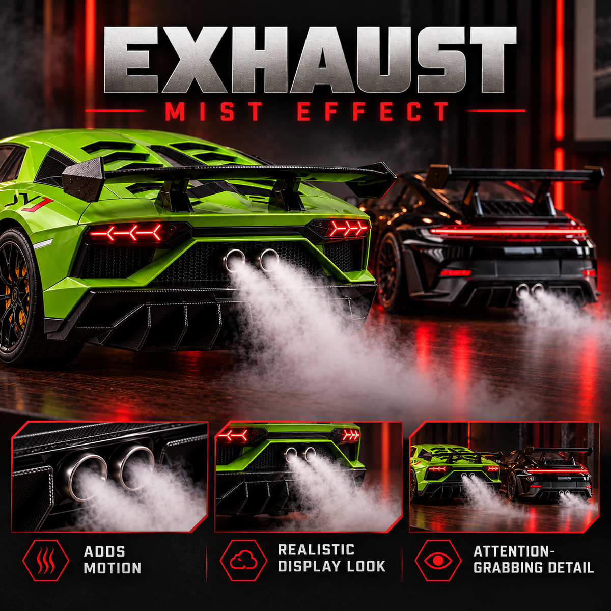 ๐๏ธ๐จ Track-Inspired Sports Car Display Model โ Exhaust Mist Effect Collector Decor!!!