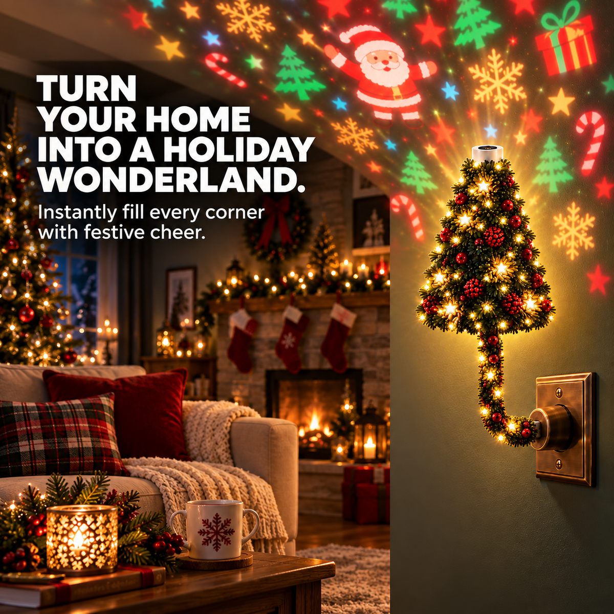 ๐ Plug-In Christmas Tree Projection Night Light โ Instant Holiday Room Decor