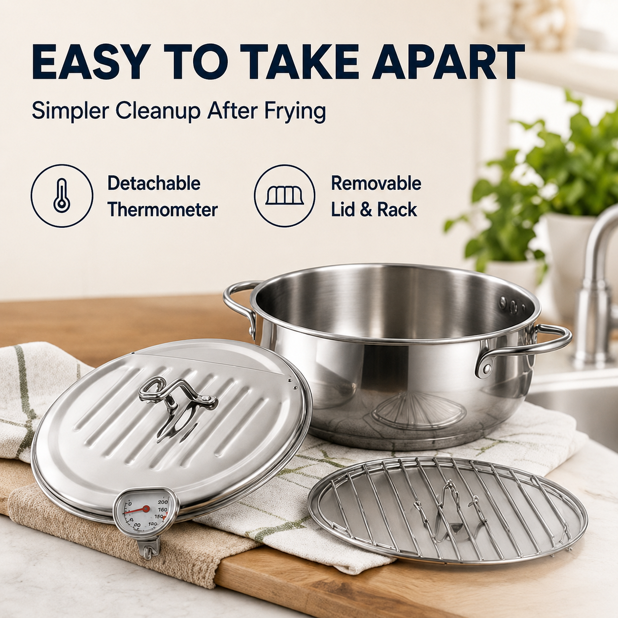 ๐ 304 Stainless Steel Stovetop Deep Fryer Pot โ With Thermometer ๐