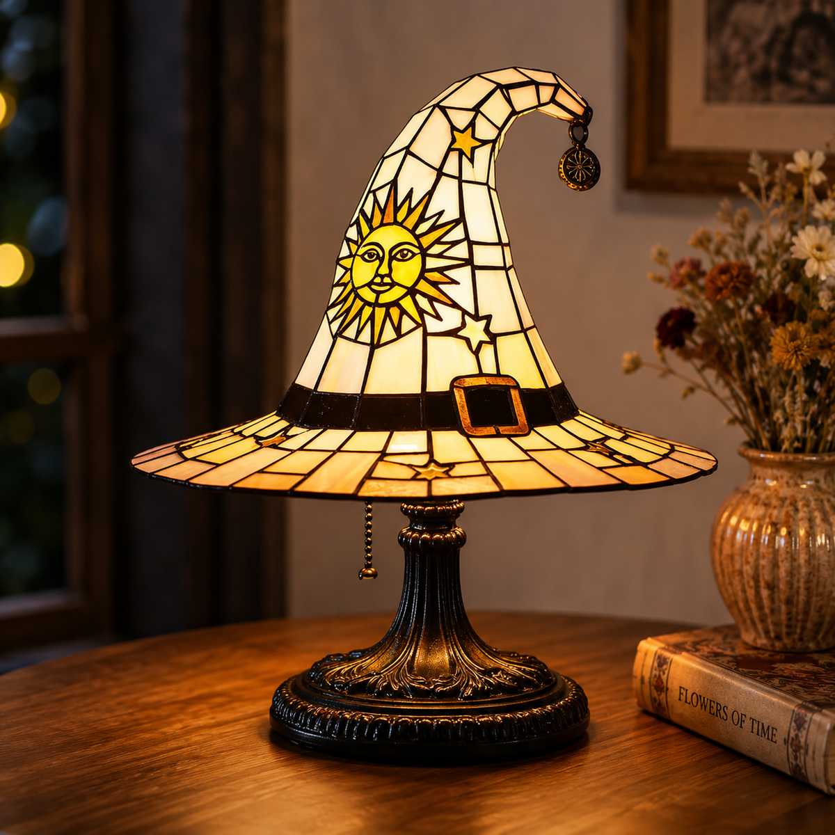 🧙♀️🪄Witch Hat Lamp That Casts Enchanting Glow, Stained Glass USB Light for Instant Halloween Vibe