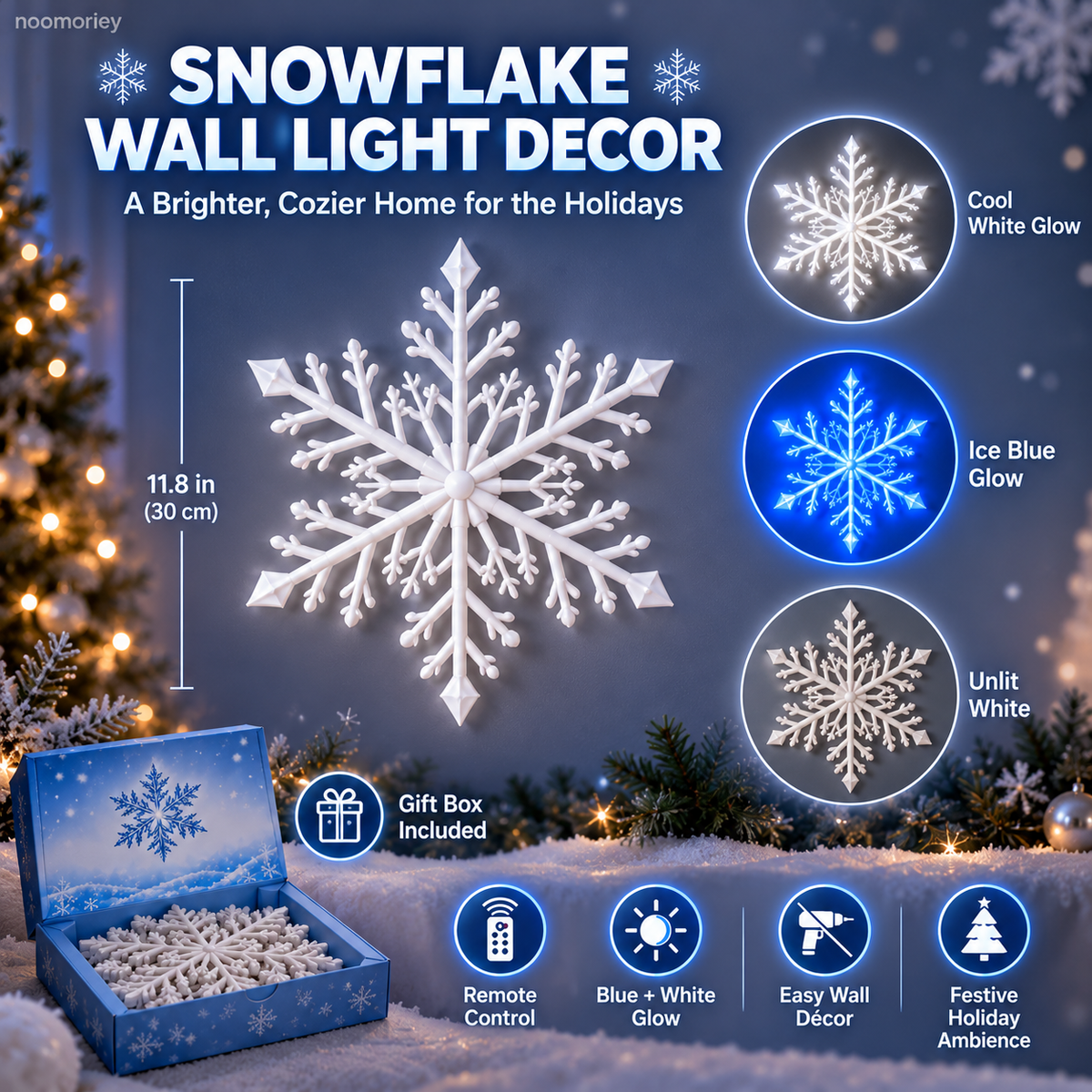 ❄️12 PCS LED Snowflake Wall Lights – Blue & White Christmas Holiday Decor