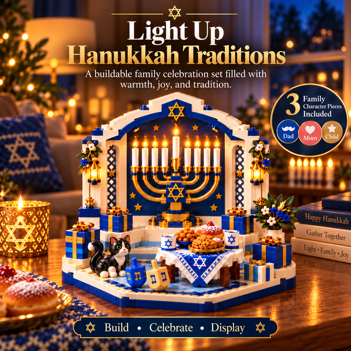 ๐โจ Last Day 50% OFF ๐ฅ Hanukkah Family Light Building Block Display Set