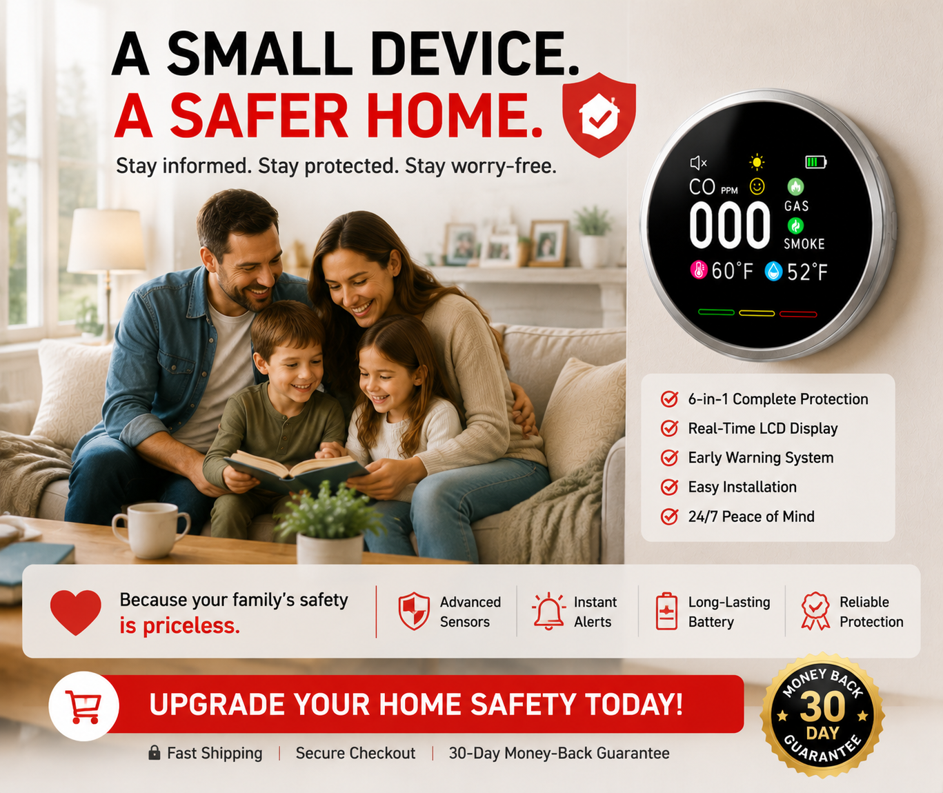 π¨ Smart 6-in-1 Gas Detector β CO Smoke & Gas Leak Alarm With LCD Display