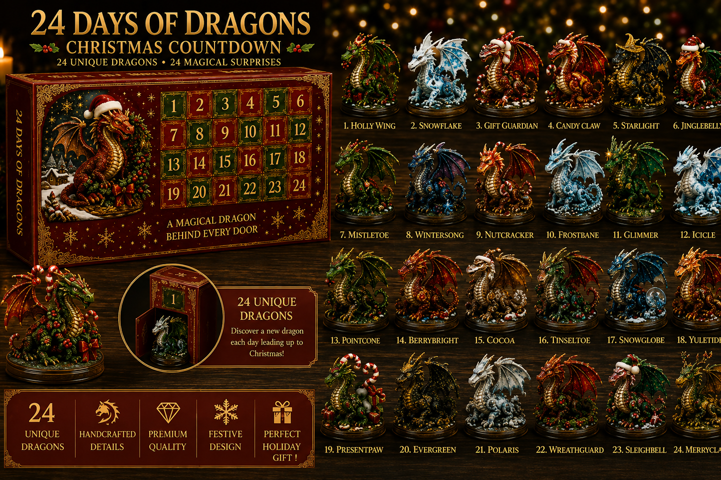 ๐ 24 Days of Dragons Advent Calendar โ 24 Unique Dragons, 24 Magical Christmas Surprises ๐โจ