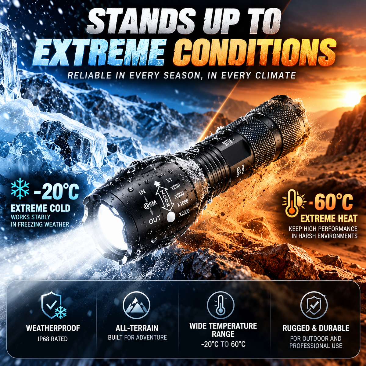 🔦 Rechargeable Tactical High-Lumens Flashlight - Adjustable Zoom & Beam 🔋