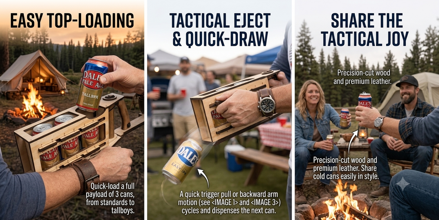 3-in-1 Tactical Beer Catapult | Arm-Mounted mechanical Can Dispenser & Holder for BBQ Campout Party