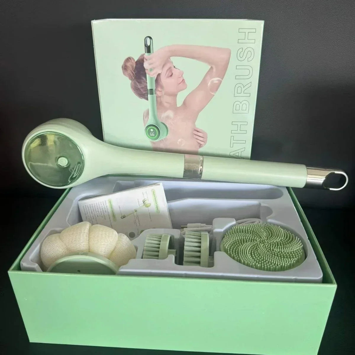 ๐ฟ 5-in-1 Electric Body Scrubber with Long Handle โ Effortless Deep Cleaning & Gentle Exfoliation in the Shower