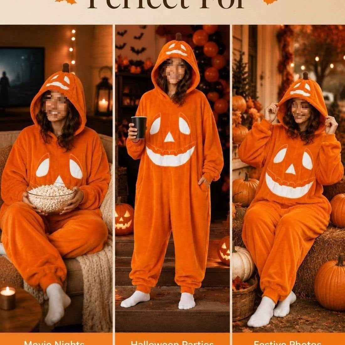 π Unisex Pumpkin Halloween Onesie β Soft Plush Jumpsuit Pajamas with Hood & Pockets