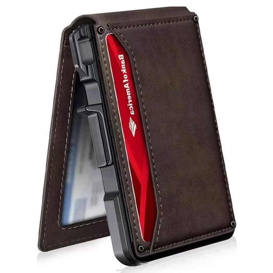 Premium Full-Grain Leather Slim Wallet for Men β π RFID Blocking Pop-Up Card Case with Money Clip & ID Window