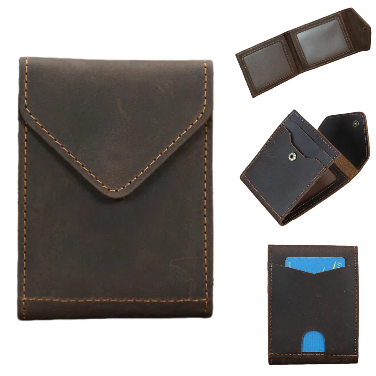 👝 Compact Leather Envelope Wallet – Slim Card & Cash Organizer