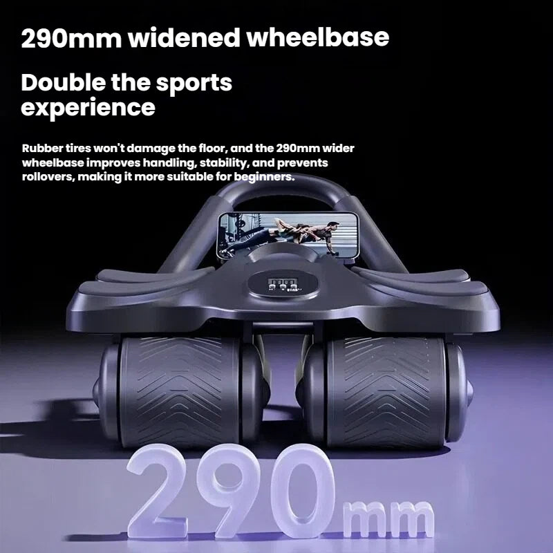 Ab Wheel Roller with Automatic Rebound – 4-Wheel Core Trainer with Timer, Phone Holder & Knee Pad