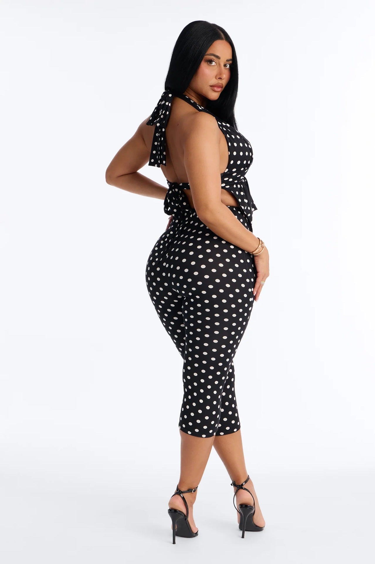 🖤 Polka Dot Halter Cutout Capri