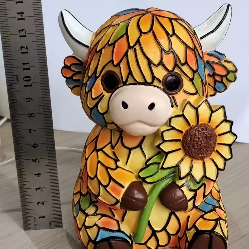 ✨ Creative Highland Cow LED Night Light, Home Cartoon Animal Resin Figurine