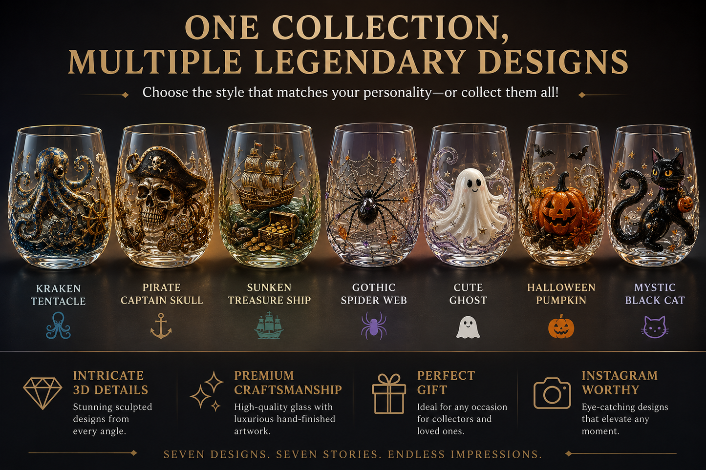 Release The Kraken Pirate Glass Collection — 3-Piece Legendary Ocean Treasure Set - KRAKEN RISE GLass