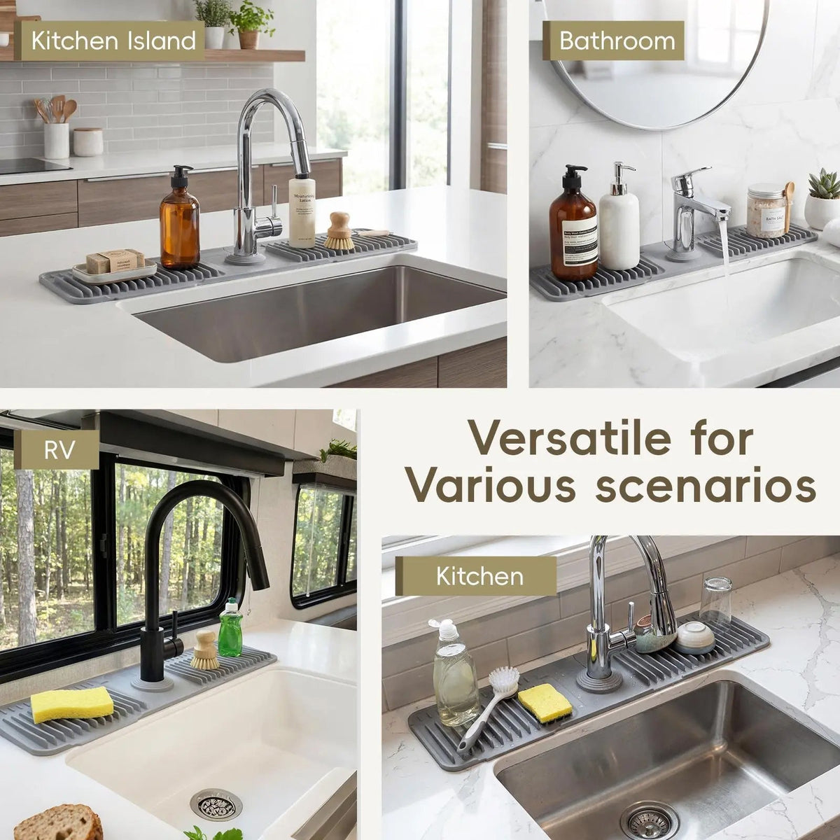 Adjustable Silicone Faucet Splash Guard Mat โ Quick-Dry Sink Water Catcher for Kitchen & Bathroom