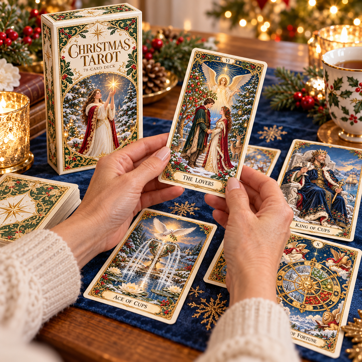 Christmas Sale 49% OFF🎉-🔮Christmas Tarot Deck – 78 Festive Cards with Guidebook & 12-Day Reflection Guide