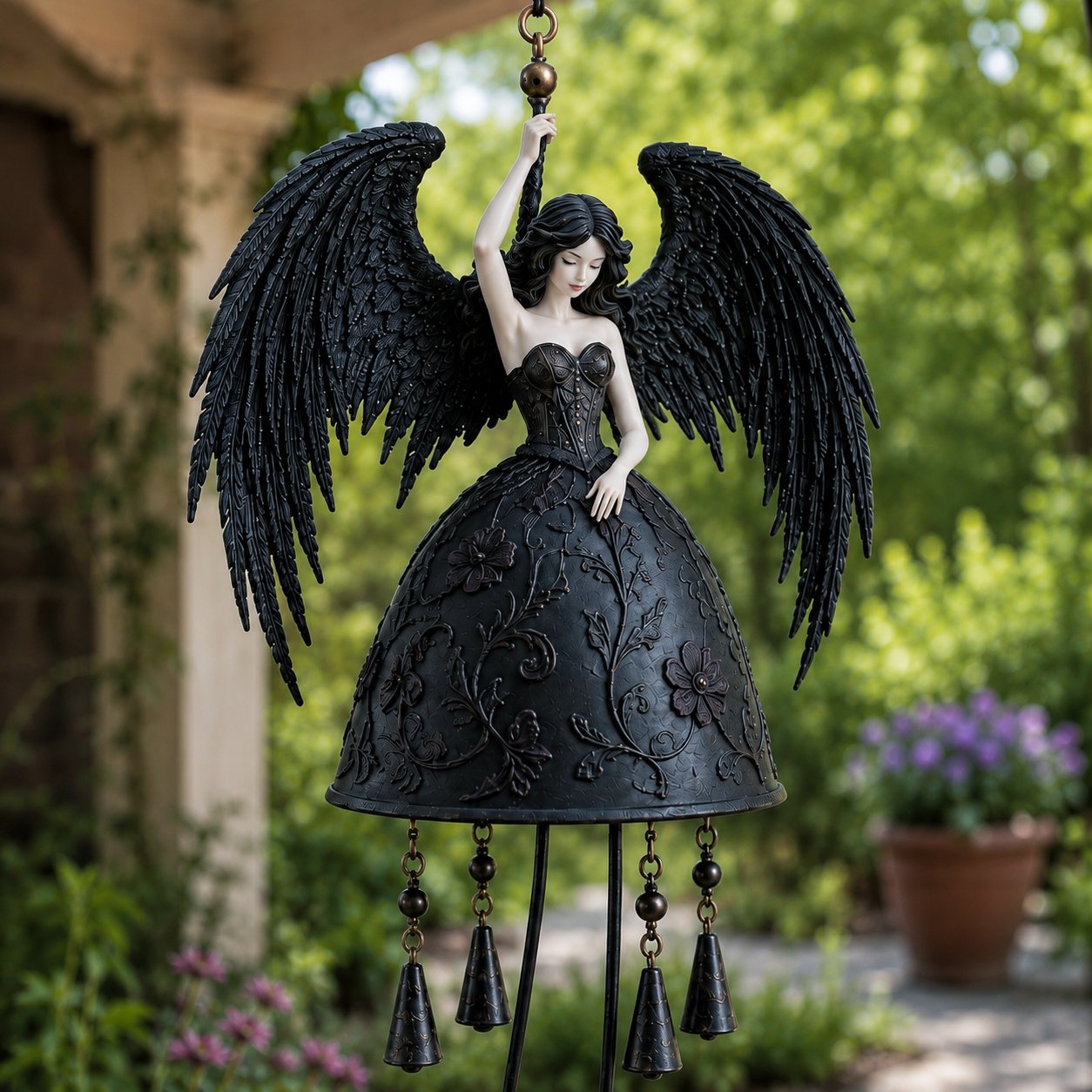 π€ Dark Angel Gothic Wind Chime β Enchanting Outdoor Garden Hanging Decor