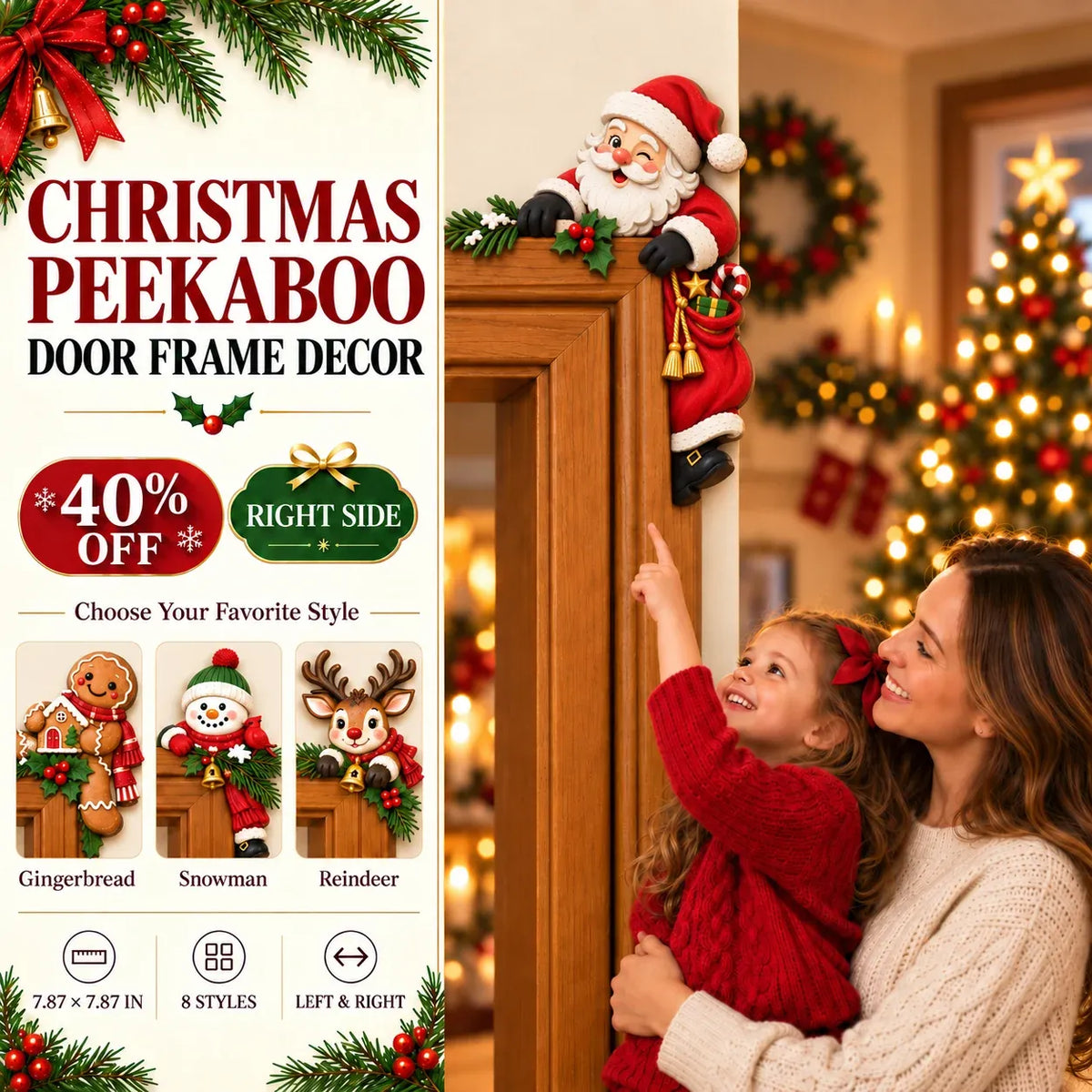 ⏳ Last Day 50% OFF – 🎄 3D Christmas Peekaboo Door Frame Corner Decor | 8 Festive Character Designs with Left & Right Options for Doorways, Entryways & Holiday Corners ✨