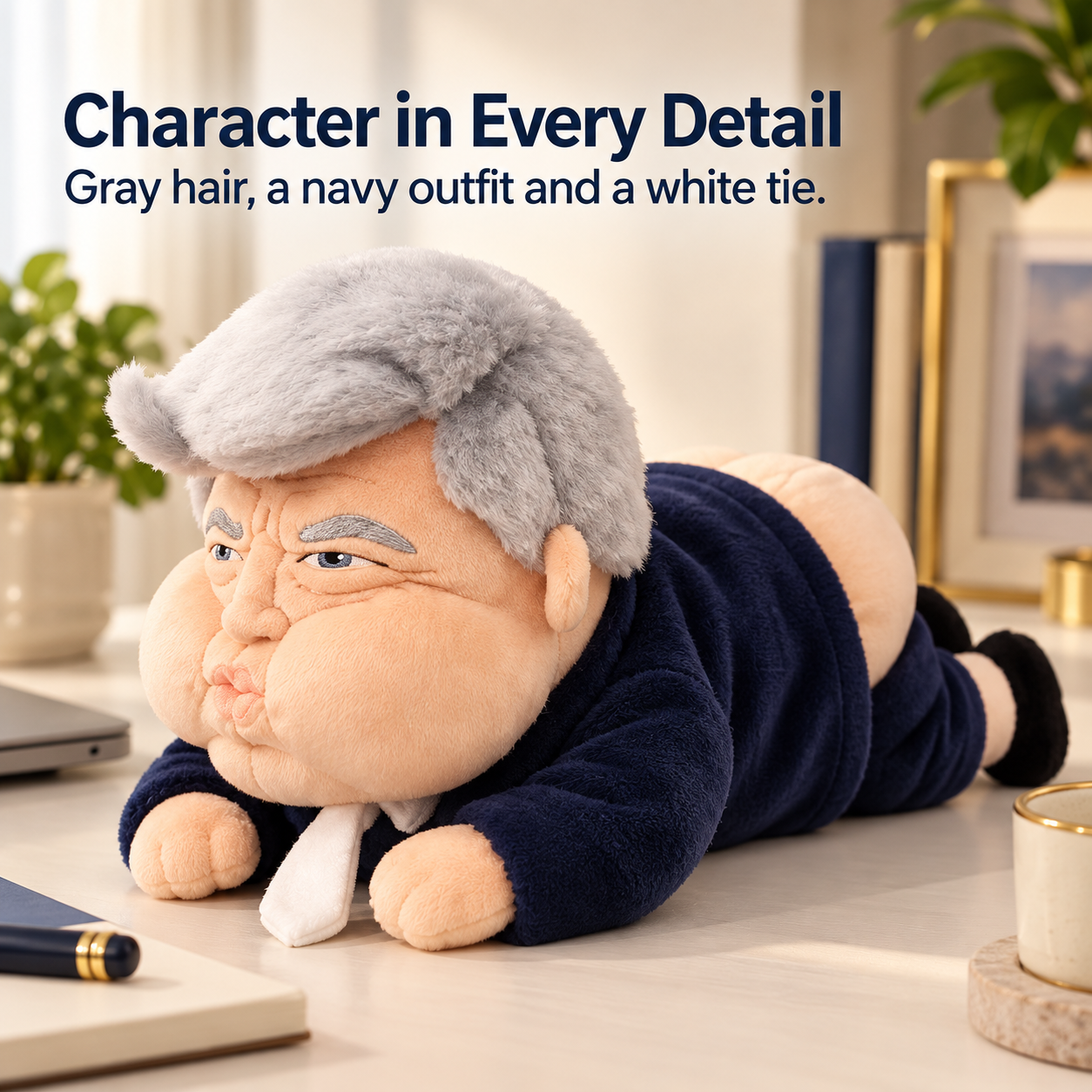 Front view of the gray-haired character face and white necktie