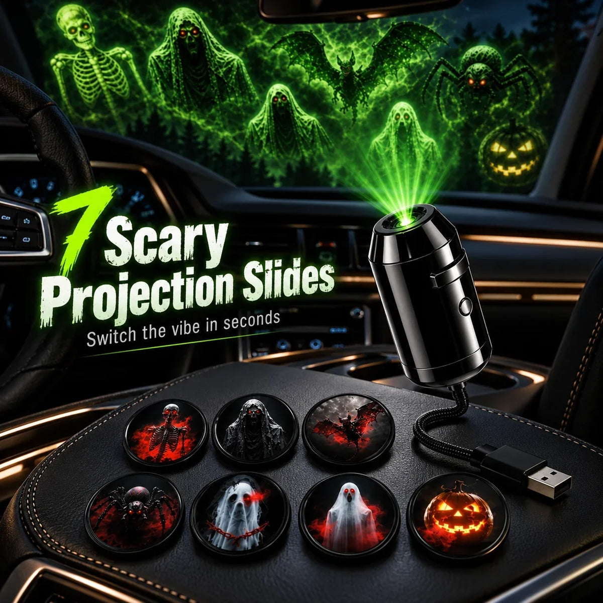 ๐ป๐Halloween USB Ghost Projector โ 7 Spooky Slides & 360ยฐ Adjustable Light