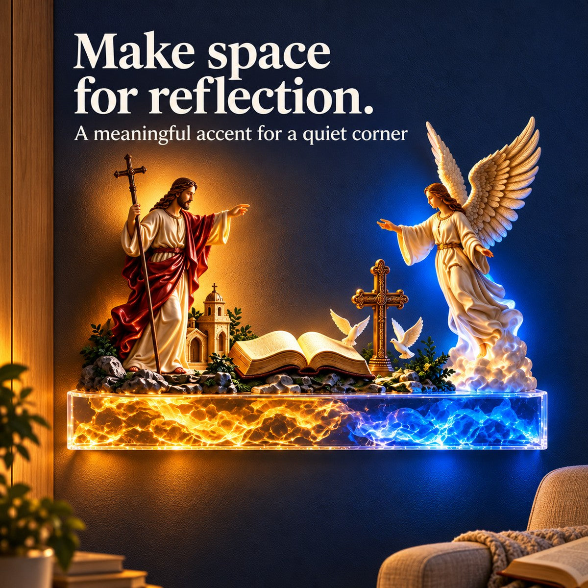 ✝️ Jesus & Angel Lighted Wall Decor ✨