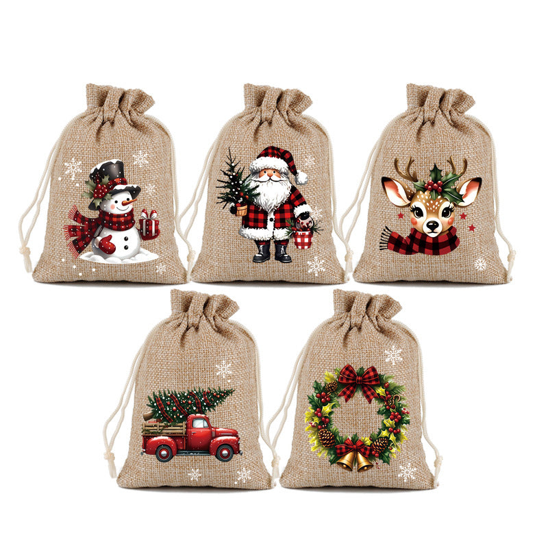 π
π Christmas Drawstring Gift Bags β Festive Santa & Reindeer Prints, Double Drawstring Closure & Durable Fabric