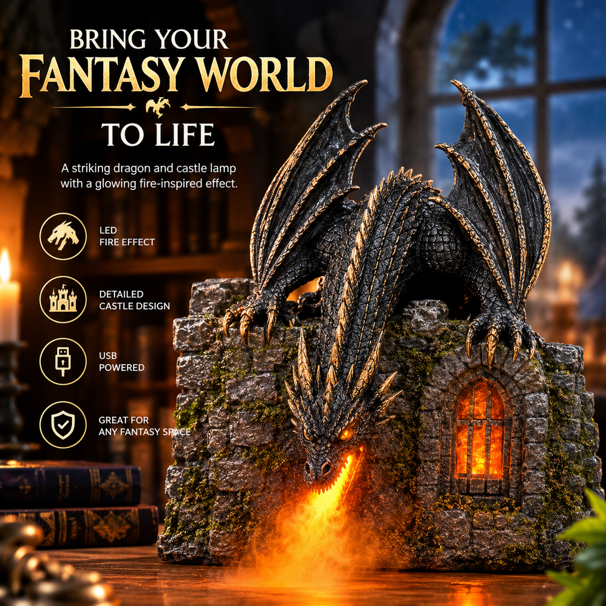 🐉 LIMITED-TIME OFFER: Dragon & Castle LED Accent Lamp