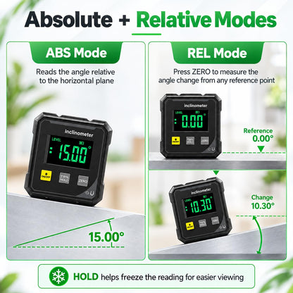 📐 Digital Angle Finder with Laser – 4-Side Magnetic Base, 4×90° Measurement & Large LED Display