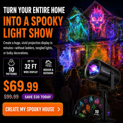 🎃 50% OFF TODAY! 32FT HD Halloween Projector Light – 10 Spooky Patterns to WOW Your Party 👻✨