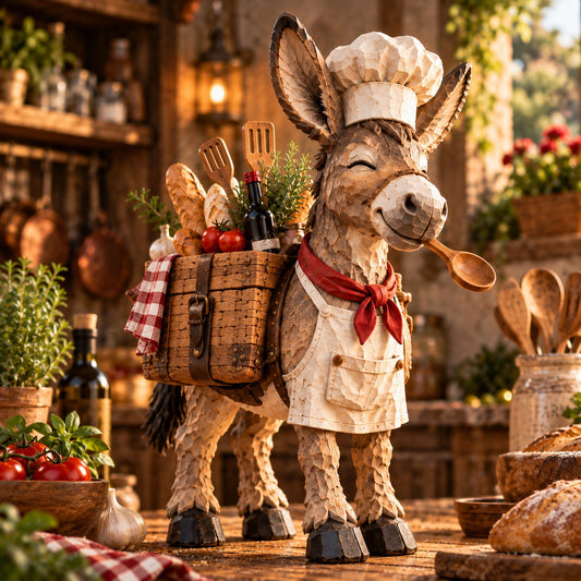 The Stubborn Little Chef - Carved Kitchen Donkey Figurine