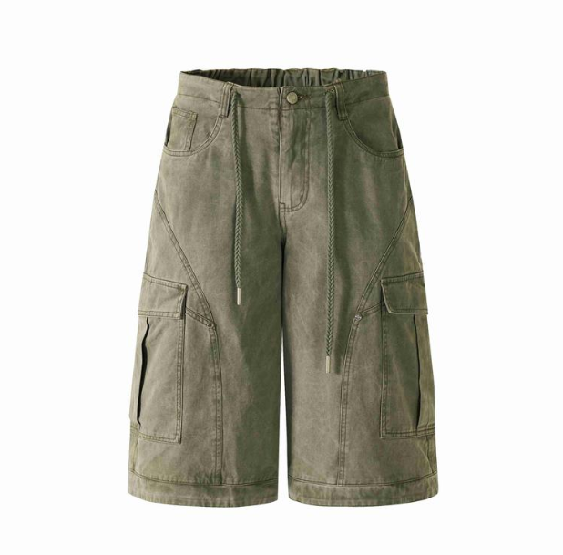American Retro Loose Fit Baggy Cargo Capri Denim Jeans - Unisex Summer Wide Leg Washed Cropped Pants