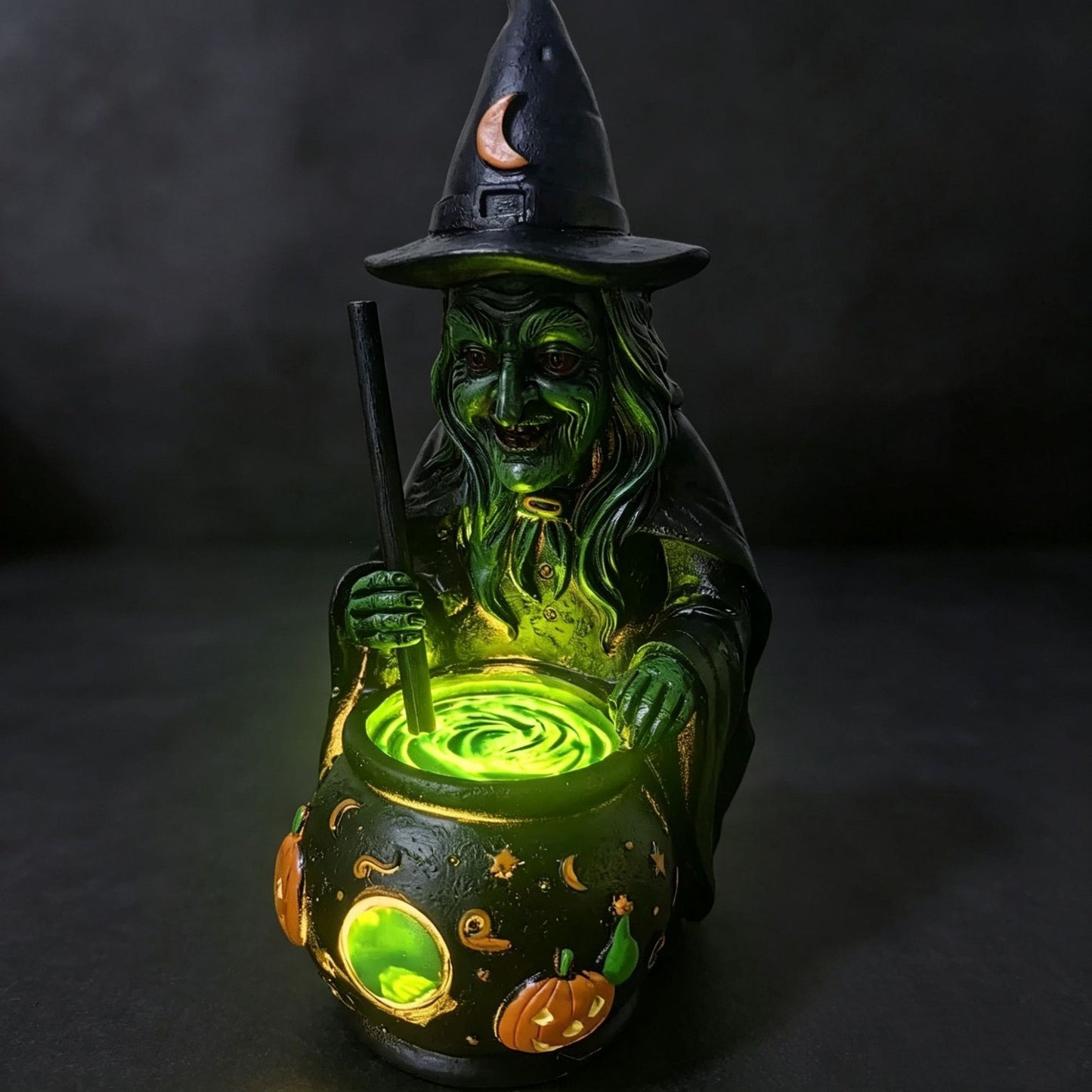 🎃 3D Resin Wicked Witch Cauldron LED Lamp: Spooky Glowing Magic Potion Pot ✨